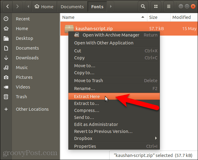 Изваждане на шрифтов файл в Nautilus в Ubuntu