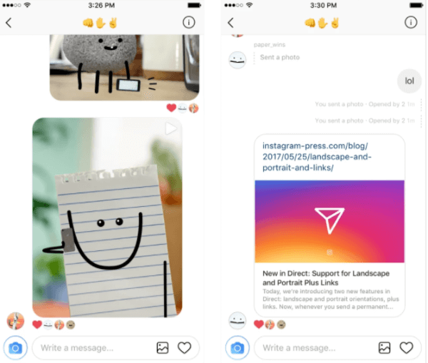  Instagram добави поддръжка за уеб връзки в Direct и вече позволява на потребителите да избират пейзажна и портретна ориентация за изображение