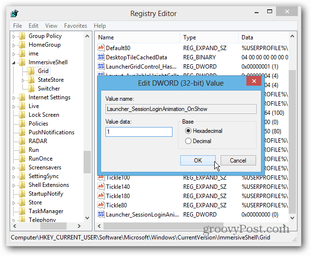 Стойност на системния регистър на Windows 8