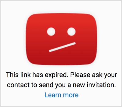 Връзката за покана в YouTube изтече