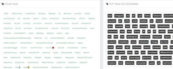 Вижте списък с маркерите, които сте използвали в сравнение с най-добрите тагове в Instagram.