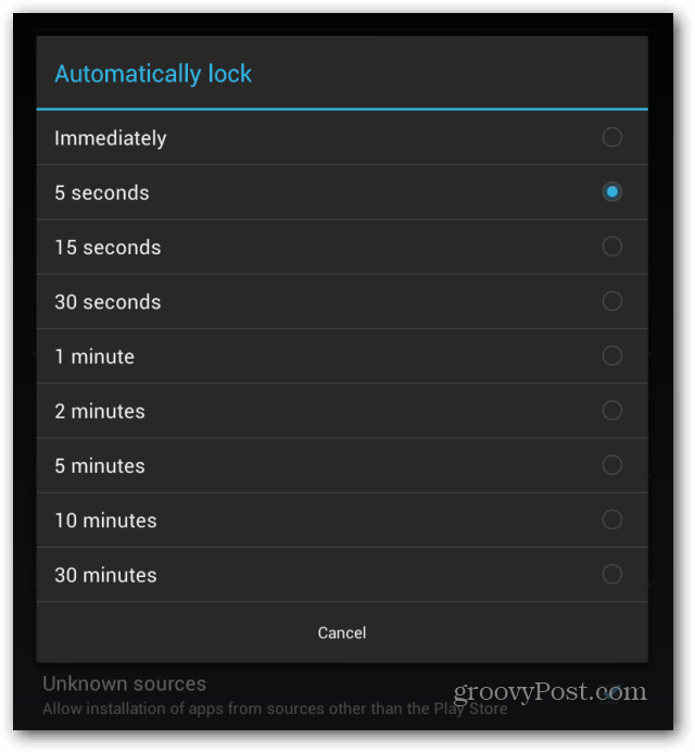 Заключващият екран на Goggle Nexus 7 автоматично заключва интервала