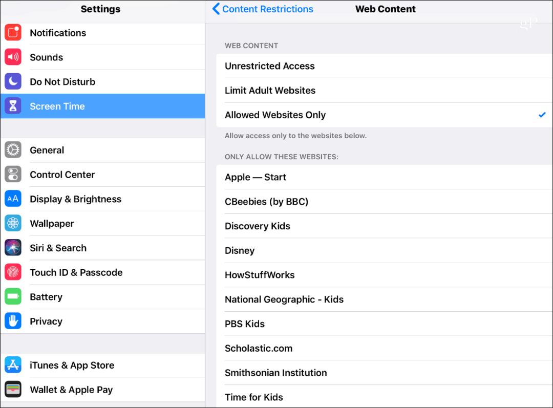 Ограничения на съдържанието на екрана за iOS 12