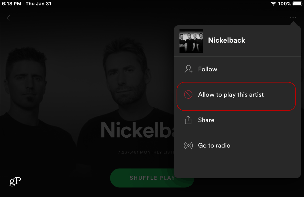 Как да блокирам артистите да играят на Spotify