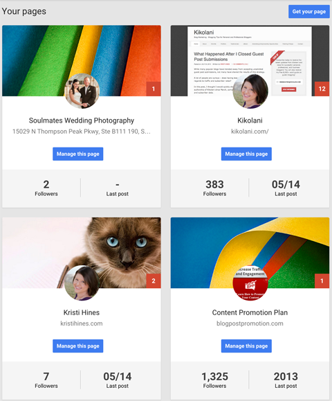 табло за управление на Google + страници