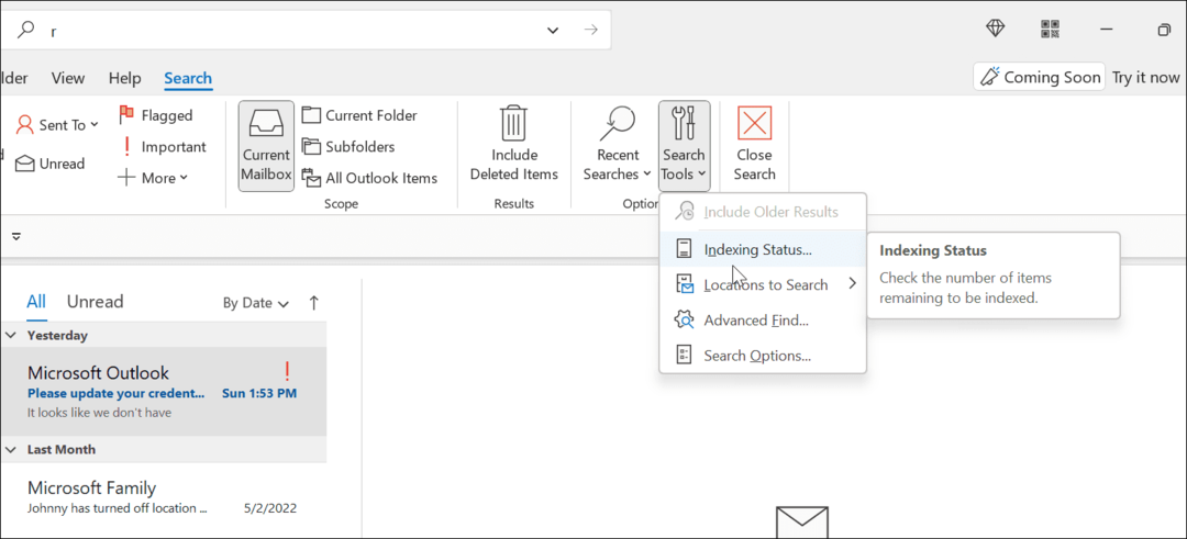Windows 11 Търсене в Outlook не работи