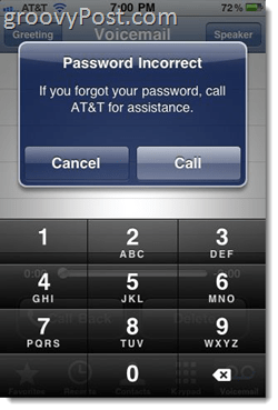 iPhone грешка MEssage "Парола Неправилно въведете парола за гласова поща"