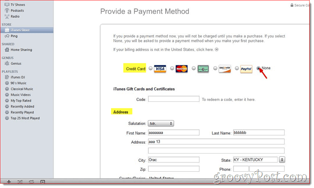 iTunes - Редактиране на кредитна карта и адрес