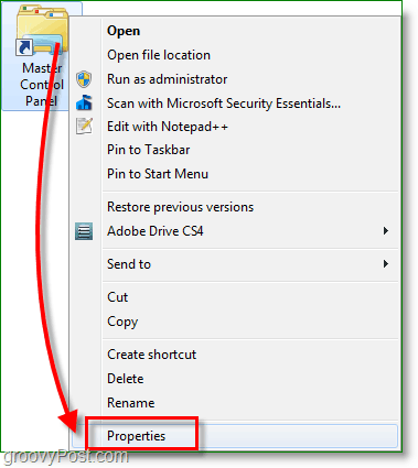Снимка на Windows 7 - щракнете с десния бутон върху прекия път и отидете в свойства
