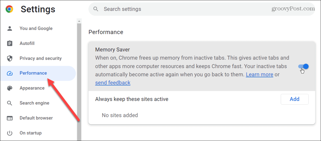 Активирайте разделите за запазване на паметта в Google Chrome