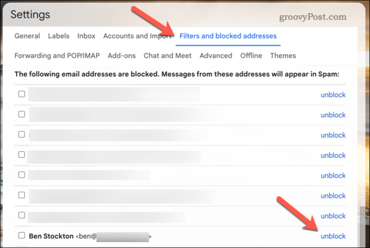 Отблокирайте потребител в Gmail