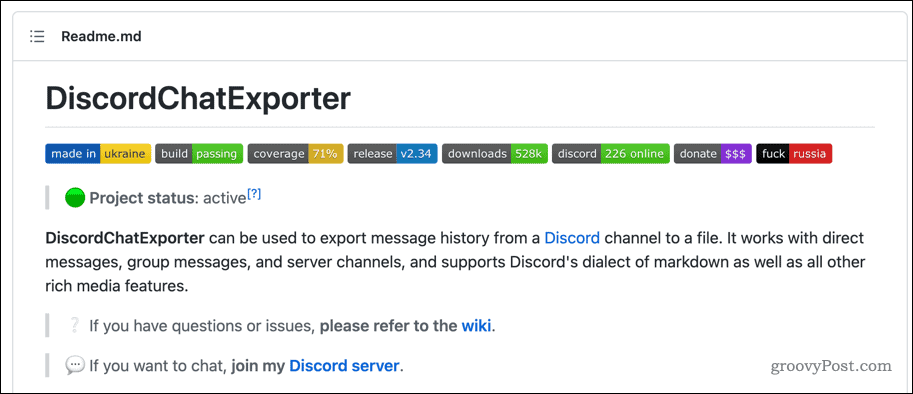 Страница на github на DiscordChatExplorer