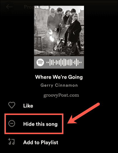Скриване на песен в Spotify