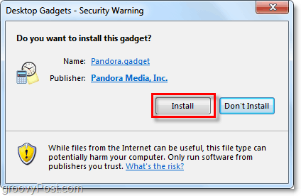 инсталирайте приспособление Pandora Windows 7