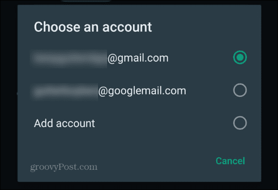 whatsapp изберете gmail акаунт