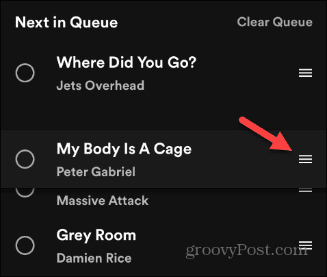 преместване на песни spotify queue mobile