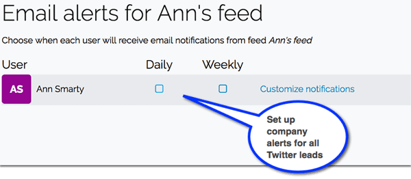 В Leadfeeder настройте известия по имейл за нови възможни клиенти, идващи от Twitter.