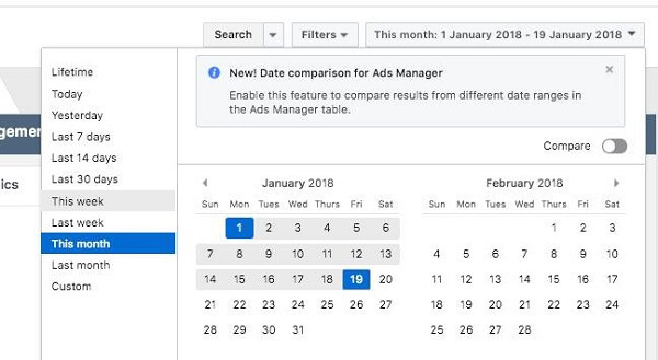 Facebook пусна две нови функции за отчитане в Ads Manager, Сравнение на дати и Creative Reporting.