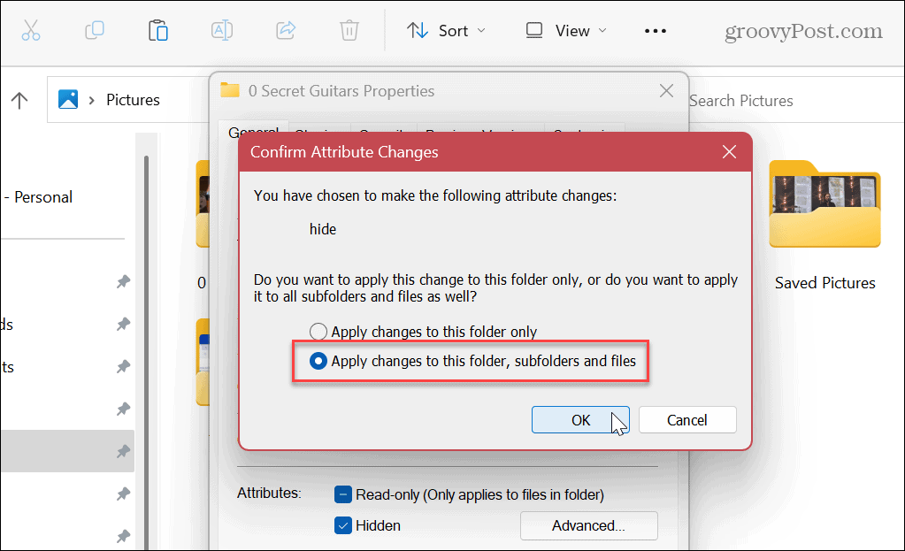 Скриване на файлове и папки в Windows 11