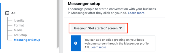 Facebook Click to Messenger реклами, стъпка 2.