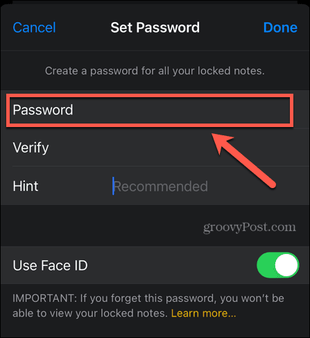 iphone въведете парола за бележки