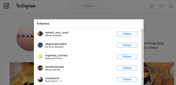 Ето как се показва списъкът ви с последователи в Instagram.