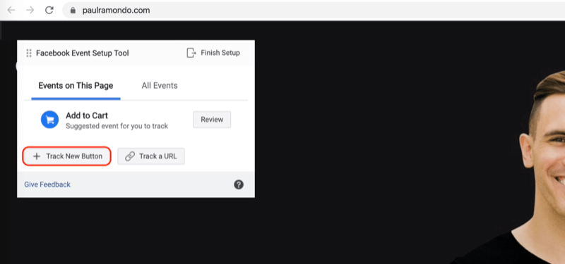 Опция за проследяване на нов бутон в инструмента за настройка на събития във Facebook