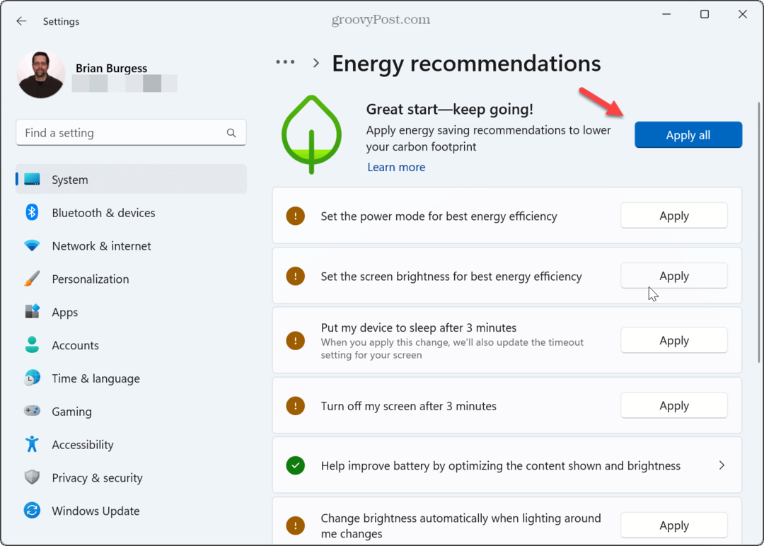 Как да приложите енергийни препоръки в Windows 11
