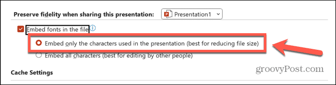 powerpoint вгражда само използвани знаци