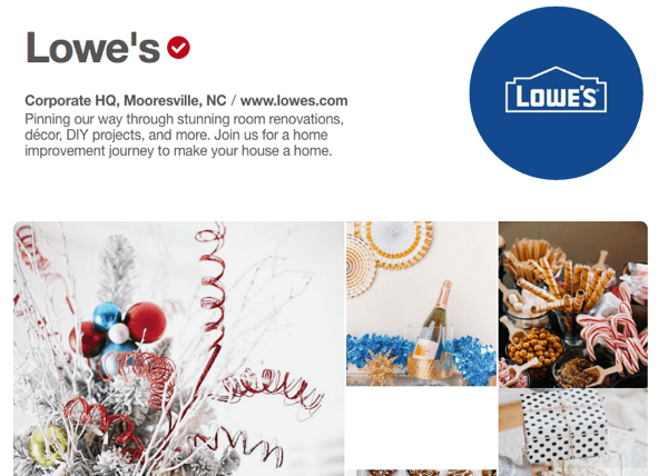 Lowe's има примерна витрина на Pinterest, която включва както рекламни, така и полезни материали.