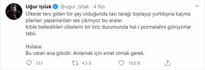Угур Işılak думи като шамар на служителите на клевети Турция
