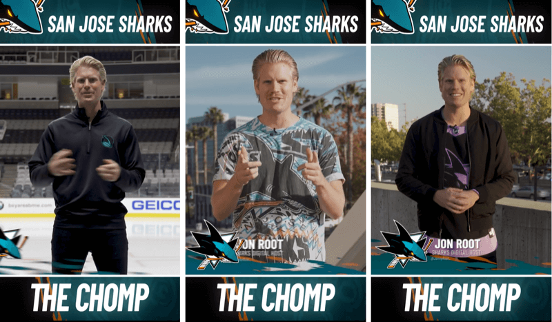 три публикации в Instagram Stories от сегмента The Chomp на San Jose Shark
