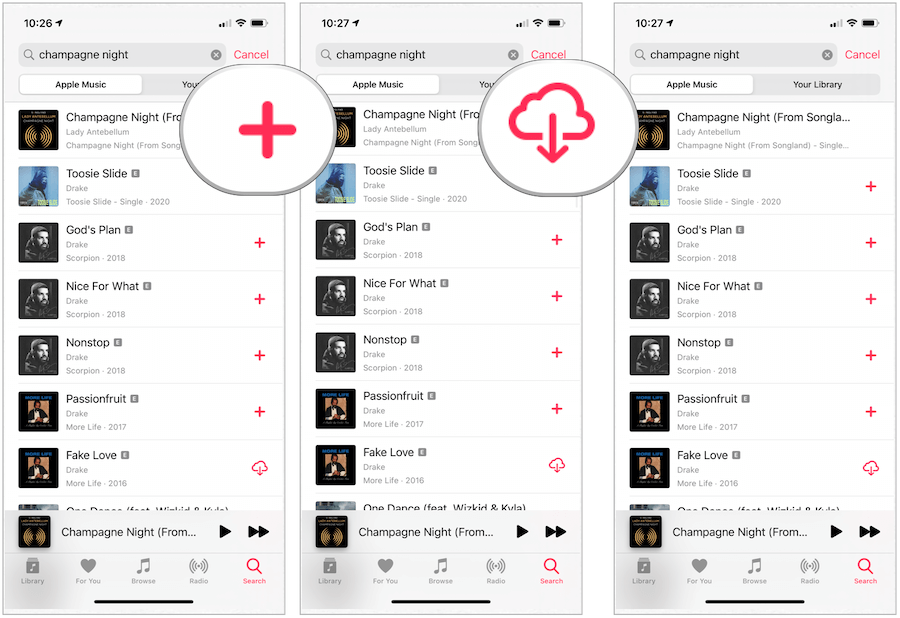 Apple Music изтегля песни на устройство