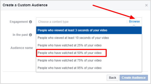 Изберете хора, които са гледали поне 50% от вашето видео.