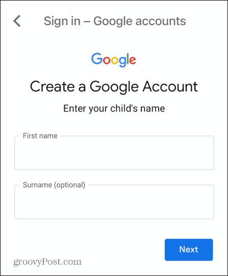 име на дъщерен акаунт в gmail