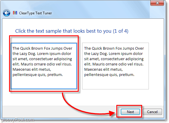 стъпка 1 от калибриране на clearType в Windows 7