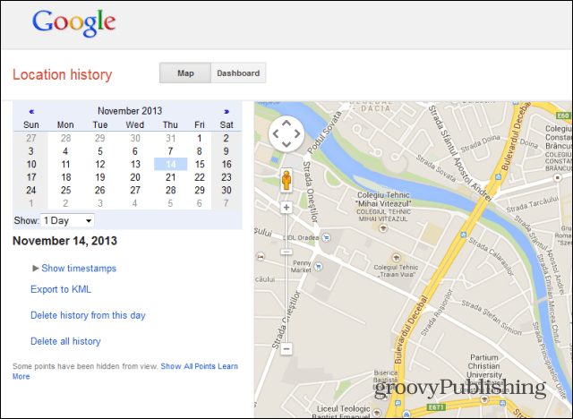 История на местоположенията в Google