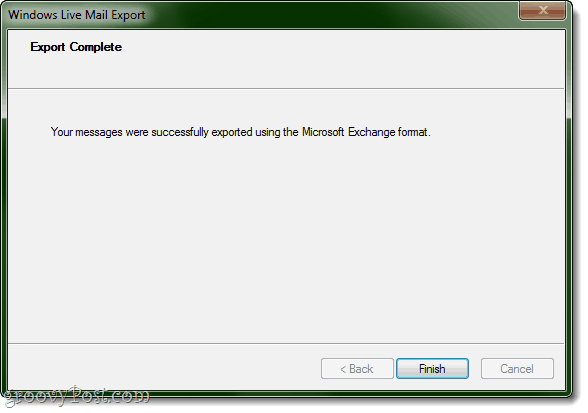 Експортиране в Outlook от Windows Live Mail завършено!