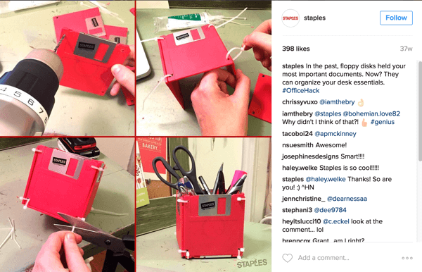 Този фотоколаж от Instagram от Staples показва умен начин за пренасочване на дискети в аксесоар за бюро.