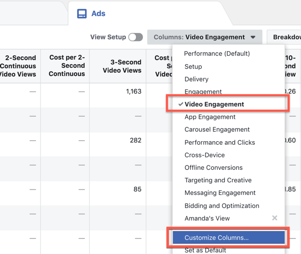 Персонализирайте колоните на отчетите във Facebook Ads Manager.