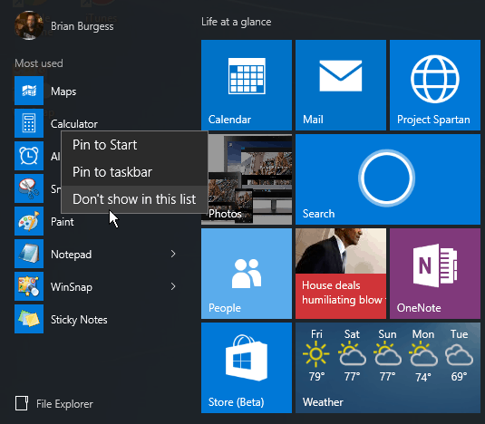 Стартово меню на Windows 10