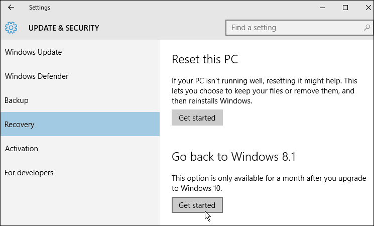възстановяване Windows 10