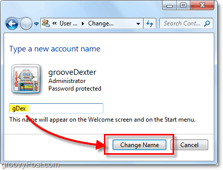 създайте ново име на акаунт за Windows 7