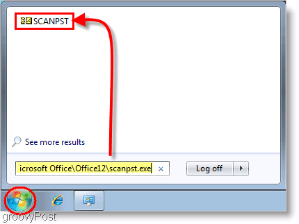 Снимка на екрана - Стартиране на инструмента за ремонт на SCANPST на Outlook 2007