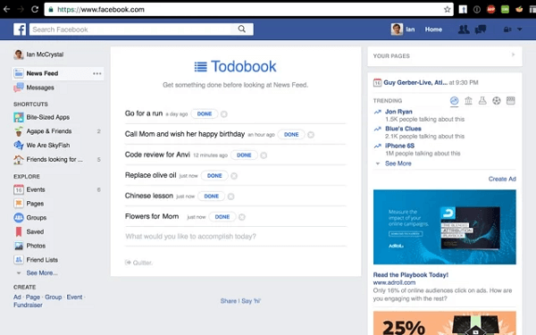Todobook блокира вашата емисия за новини във Facebook, докато не свършите приоритетите си за деня.