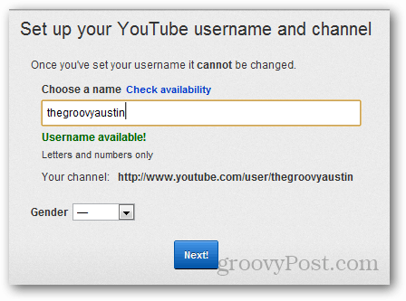 настройка потребителско име за youtube