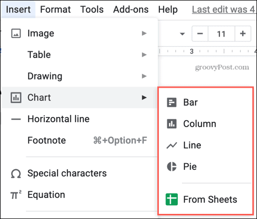 Вмъкване на диаграма в Google Docs