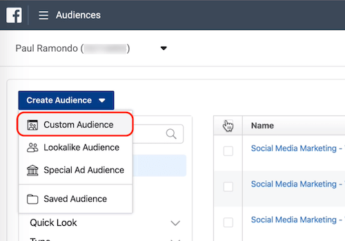 Опция за персонализирана аудитория във Facebook Audiences
