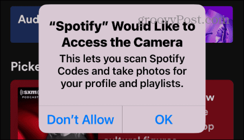дайте на spotify достъп до камерата