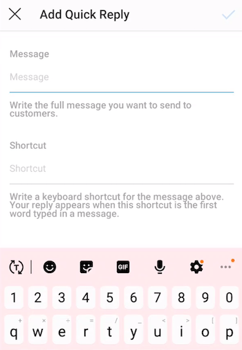 Екран за добавяне на бърз отговор в Instagram
